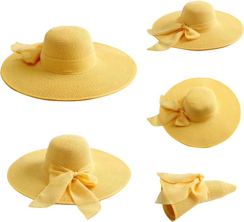 Lanzom Womens 5.7 Inches Big Bowknot Straw Hat Large Floppy Foldable Roll up Beach Cap Sun Hat UPF 50+ - Image 2
